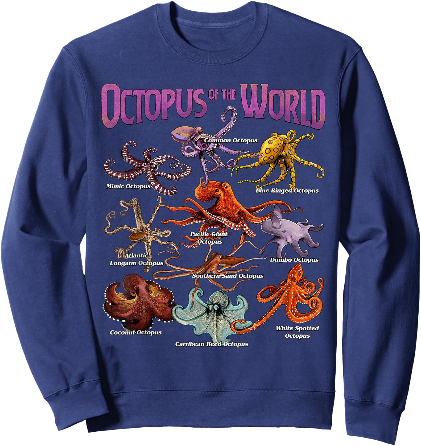 Octopus of The World Sea Animal Educational Octopus Lover Sweatshirt - Sweatshirt | Navy