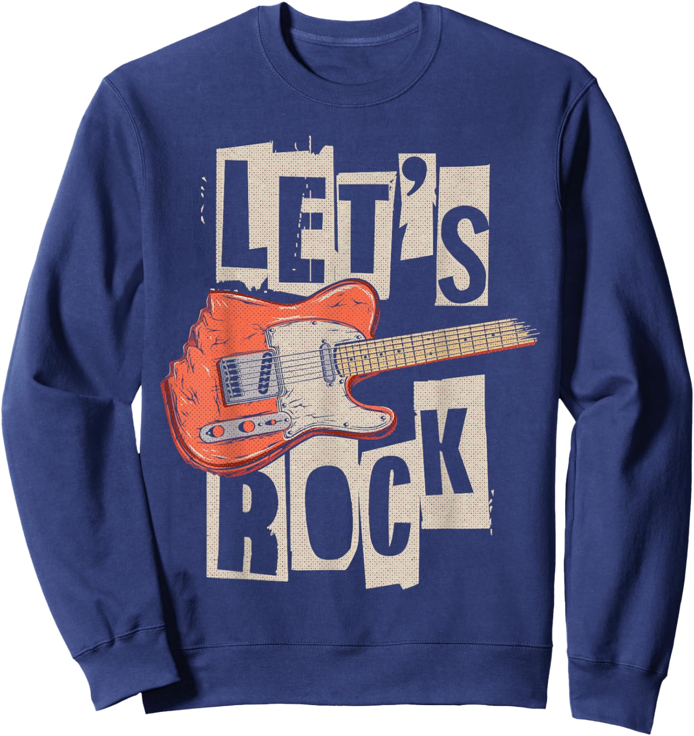 Let's Rock Electric Guitar Music Lover Band Guitarist Retro Sweatshirt - Sweatshirt | Navy