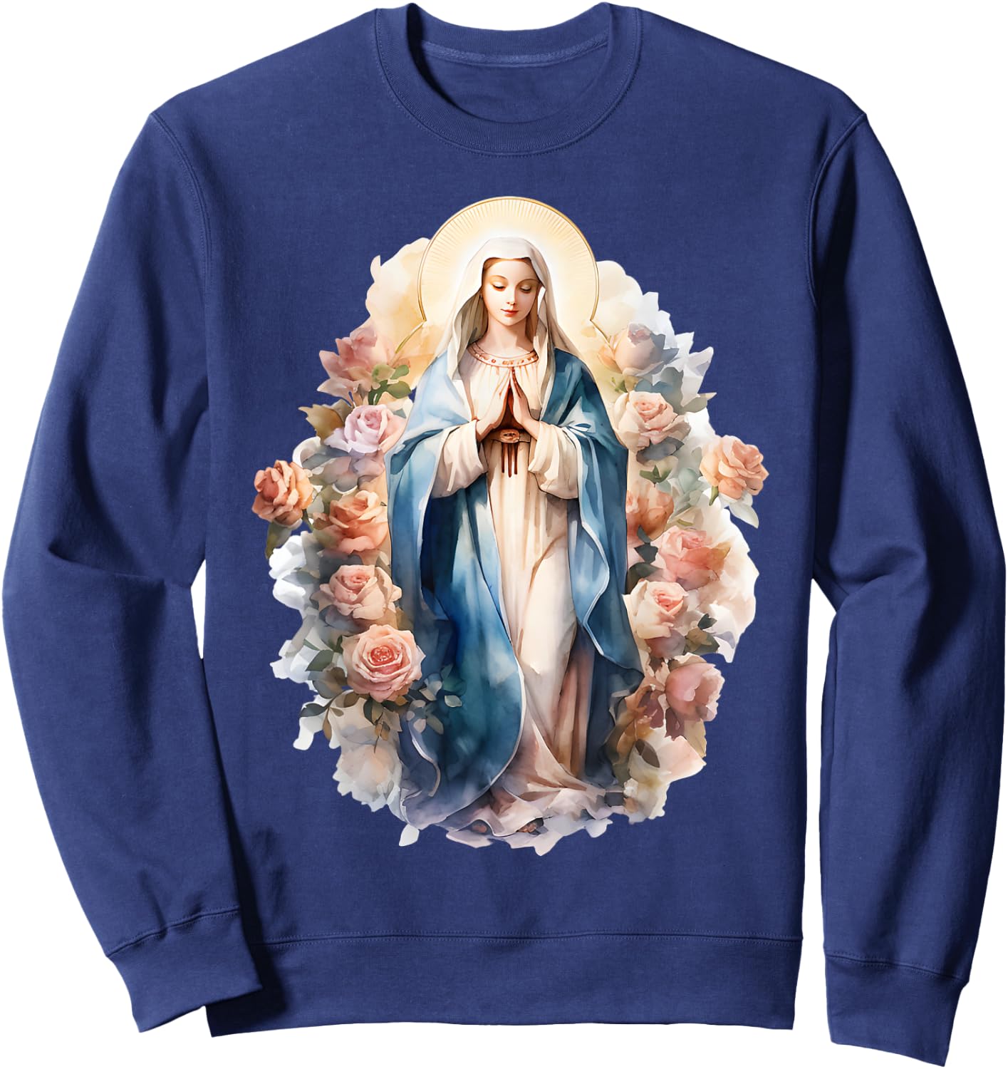 Blessed Mother Mary Mother of Jesus Roses Our Lady Catholic Sweatshirt - Sweatshirt | Navy