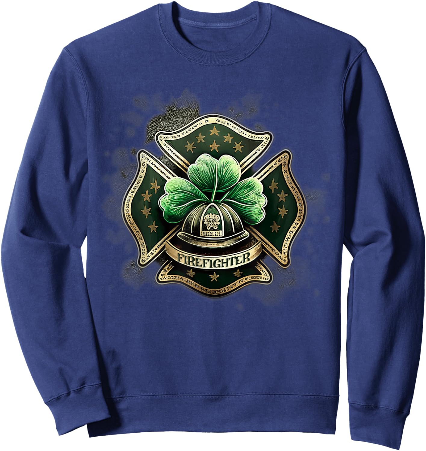 Vintage Shamrock Irish Firefighter St Patricks USA Fireman Sweatshirt - Sweatshirt | Navy