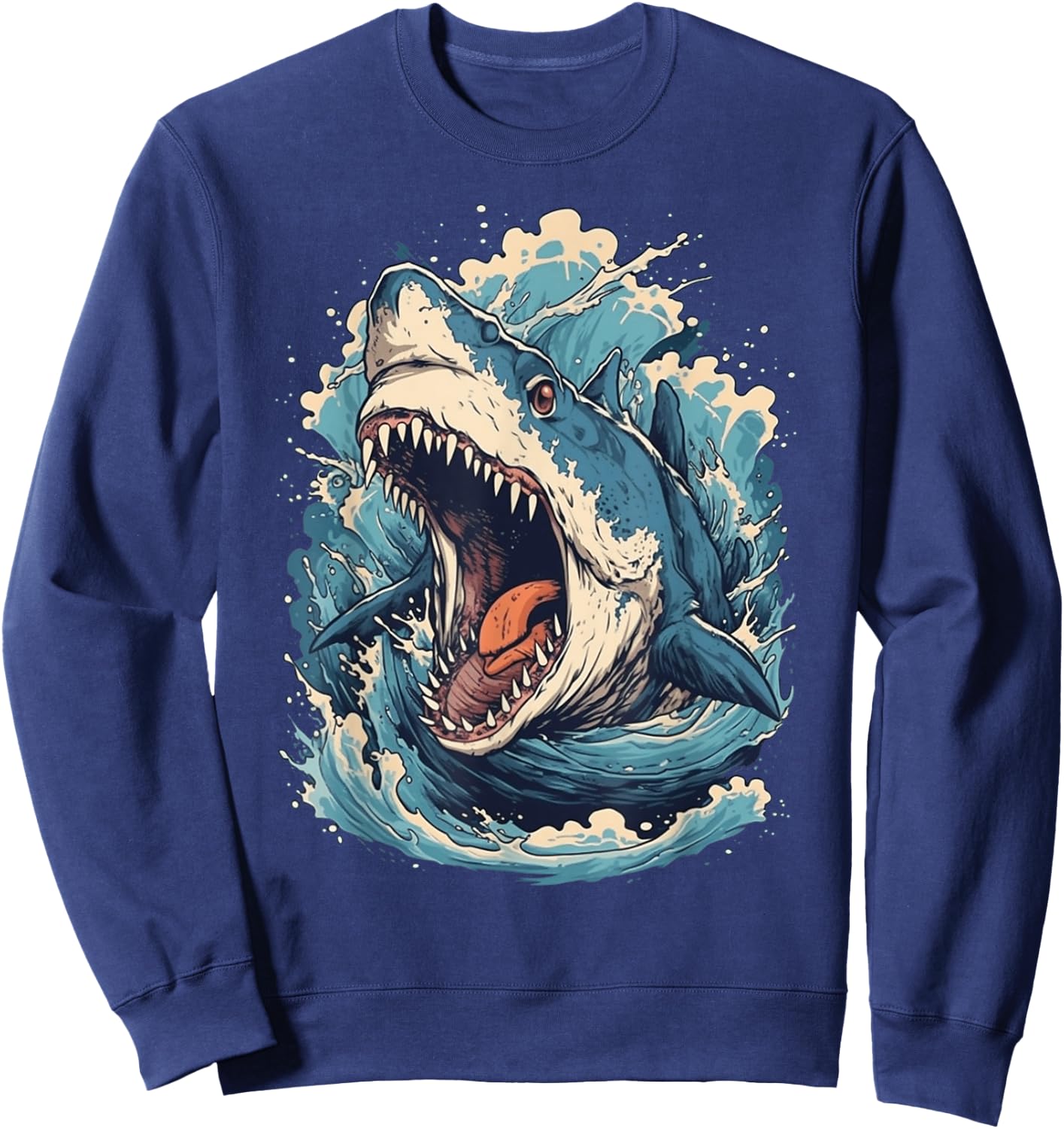 Great White Shark | Shark Lover Graphic Sweatshirt - Sweatshirt | Navy