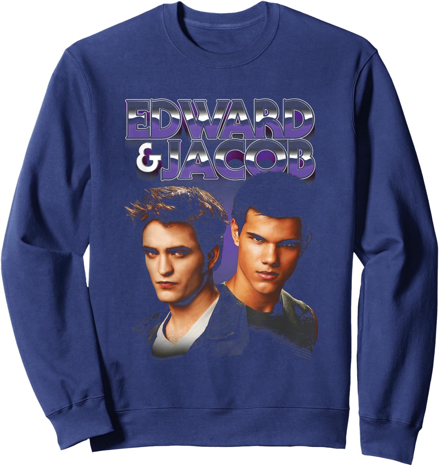 Twilight Edward & Jacob Purple Chrome Text Portrait Movie Sweatshirt - Sweatshirt | Navy