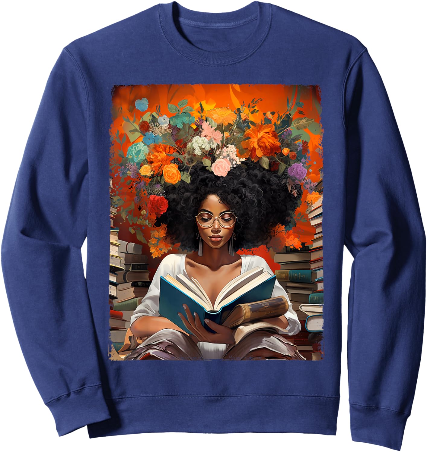 Black History Educated Reading Book Melanin Queen Afro Women Sweatshirt - Sweatshirt | Navy