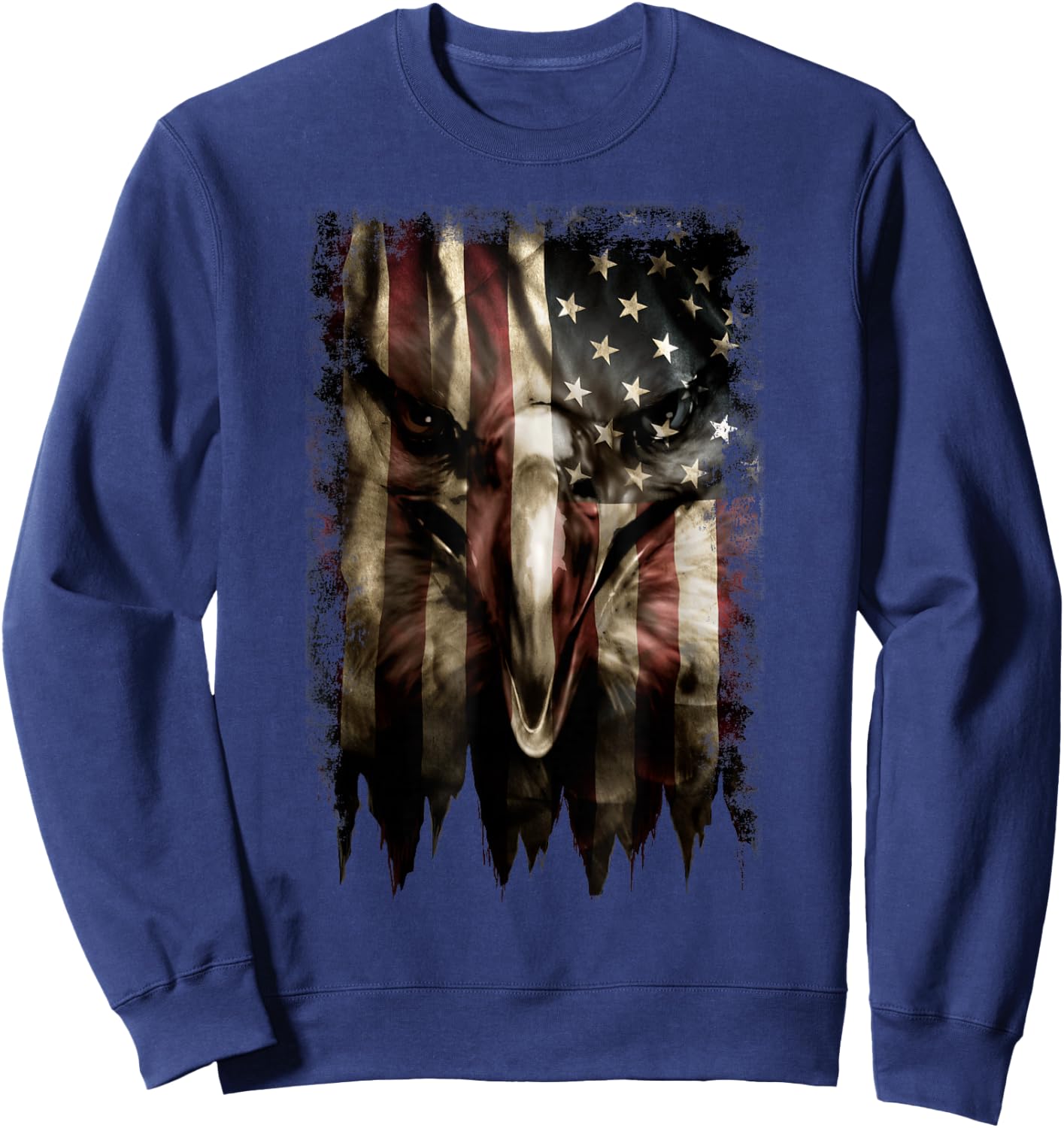 Trendy American Flag Eagle Faded Sweatshirt - Sweatshirt | Navy