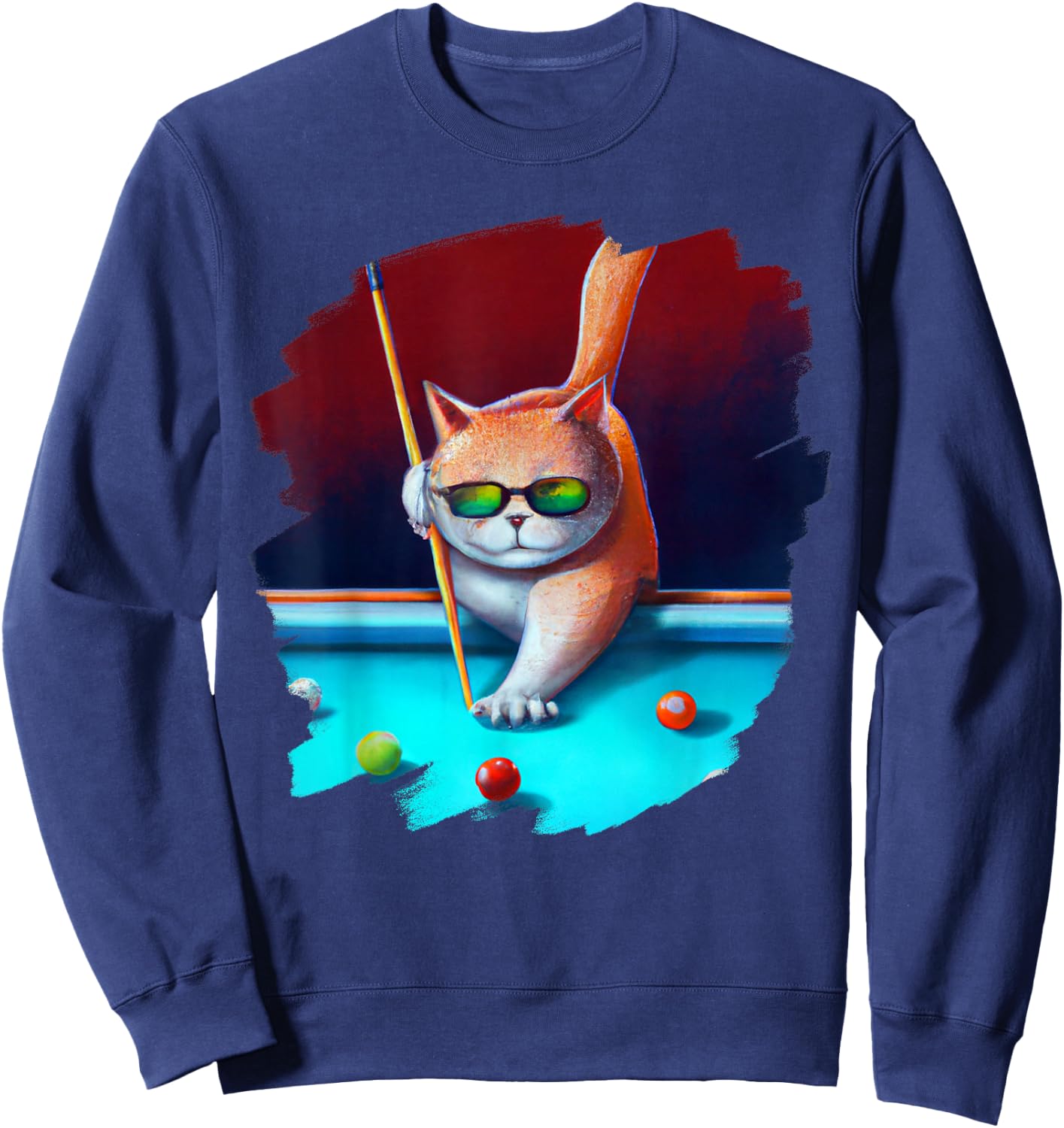 Cat Playing Pool Billiards in Lounge Cool Funny Cats Sweatshirt - Sweatshirt | Navy