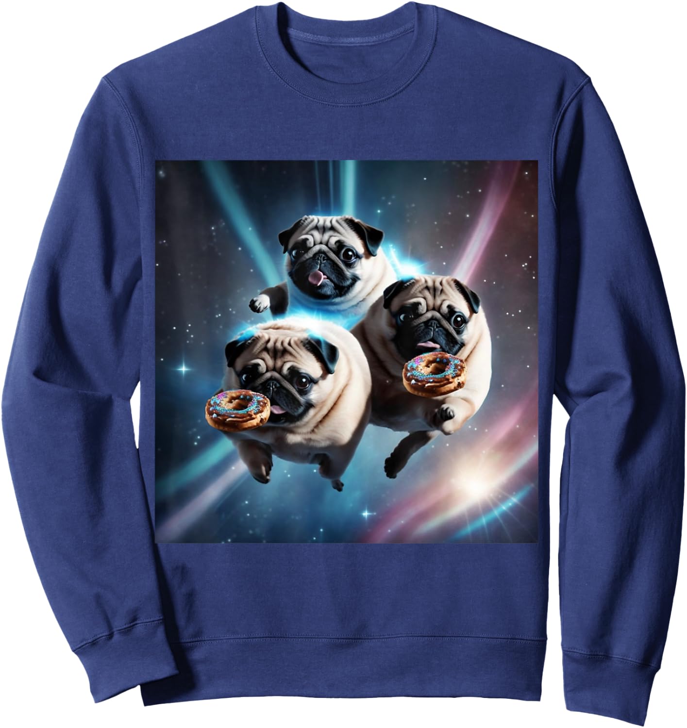 Pugs In Space With Donuts Cute Pug Boys Girls Men Women Sweatshirt - Sweatshirt | Navy