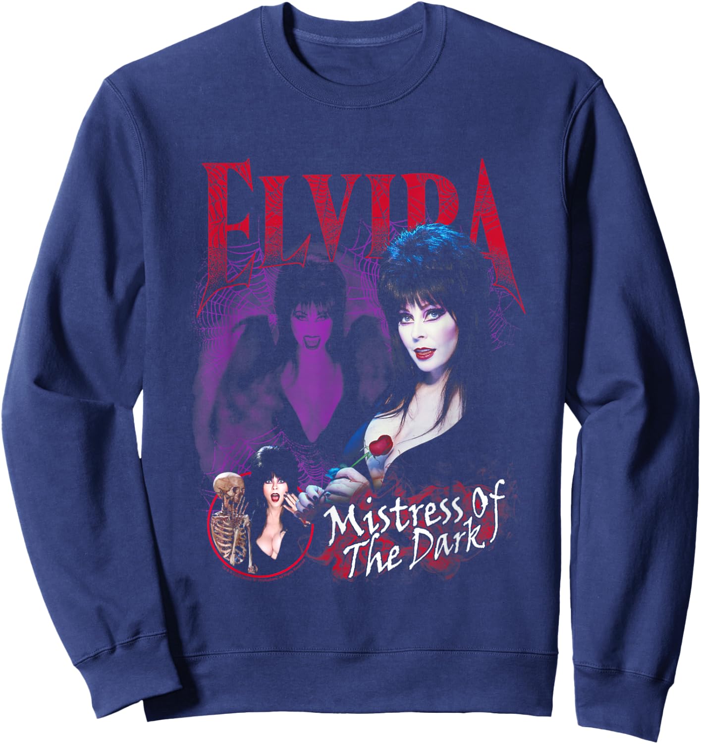 Elvira, Mistress of The Dark Purple and Red Graphic Small Sweatshirt - Sweatshirt | Navy