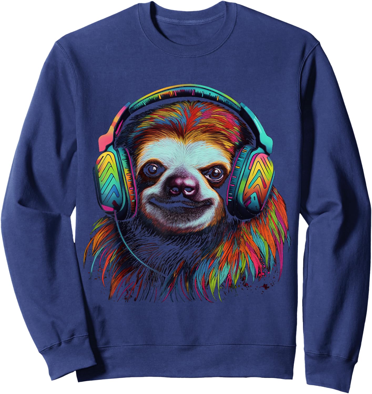 Sloth Artwork Music Colourful Animal Headphones Sloth Sweatshirt - Sweatshirt | Navy