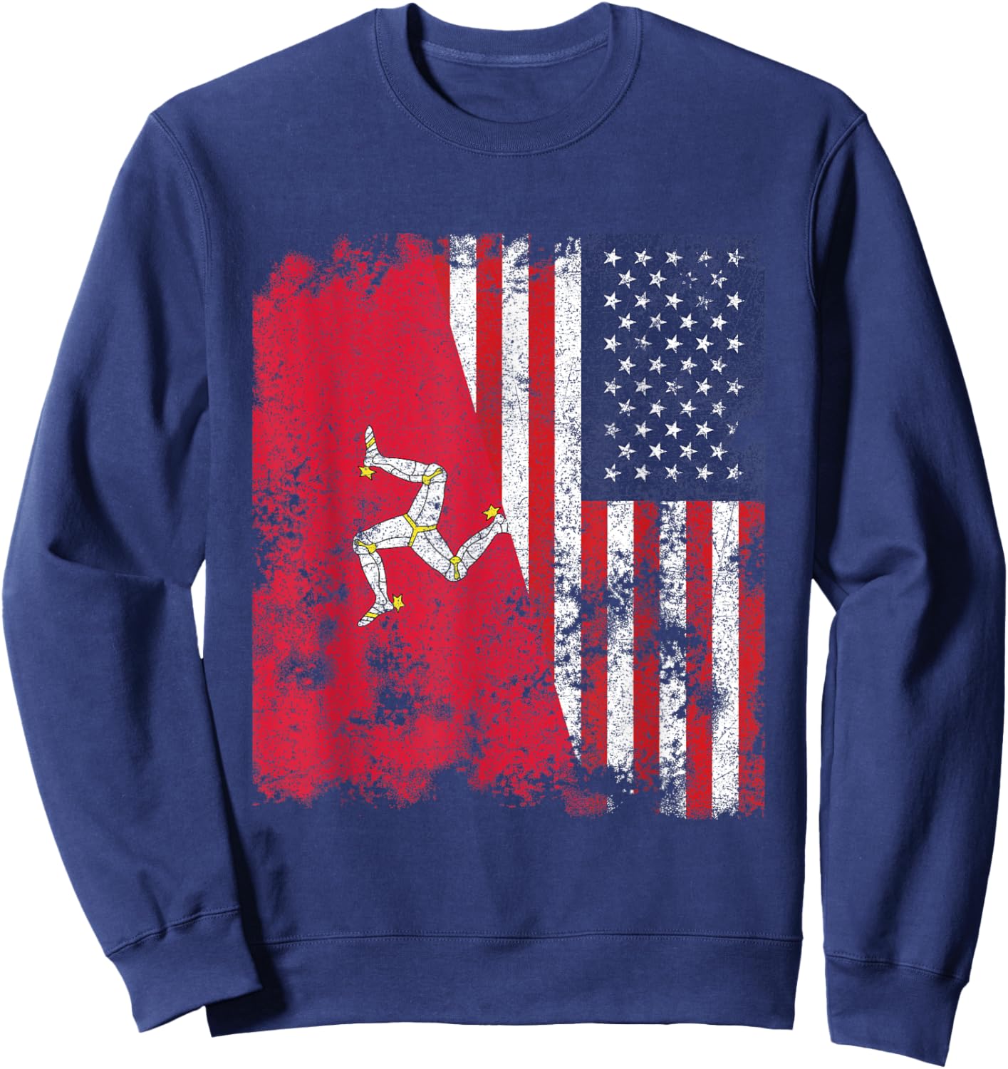Isle Of Man USA Flag Distressed - Half American Sweatshirt - Sweatshirt | Navy