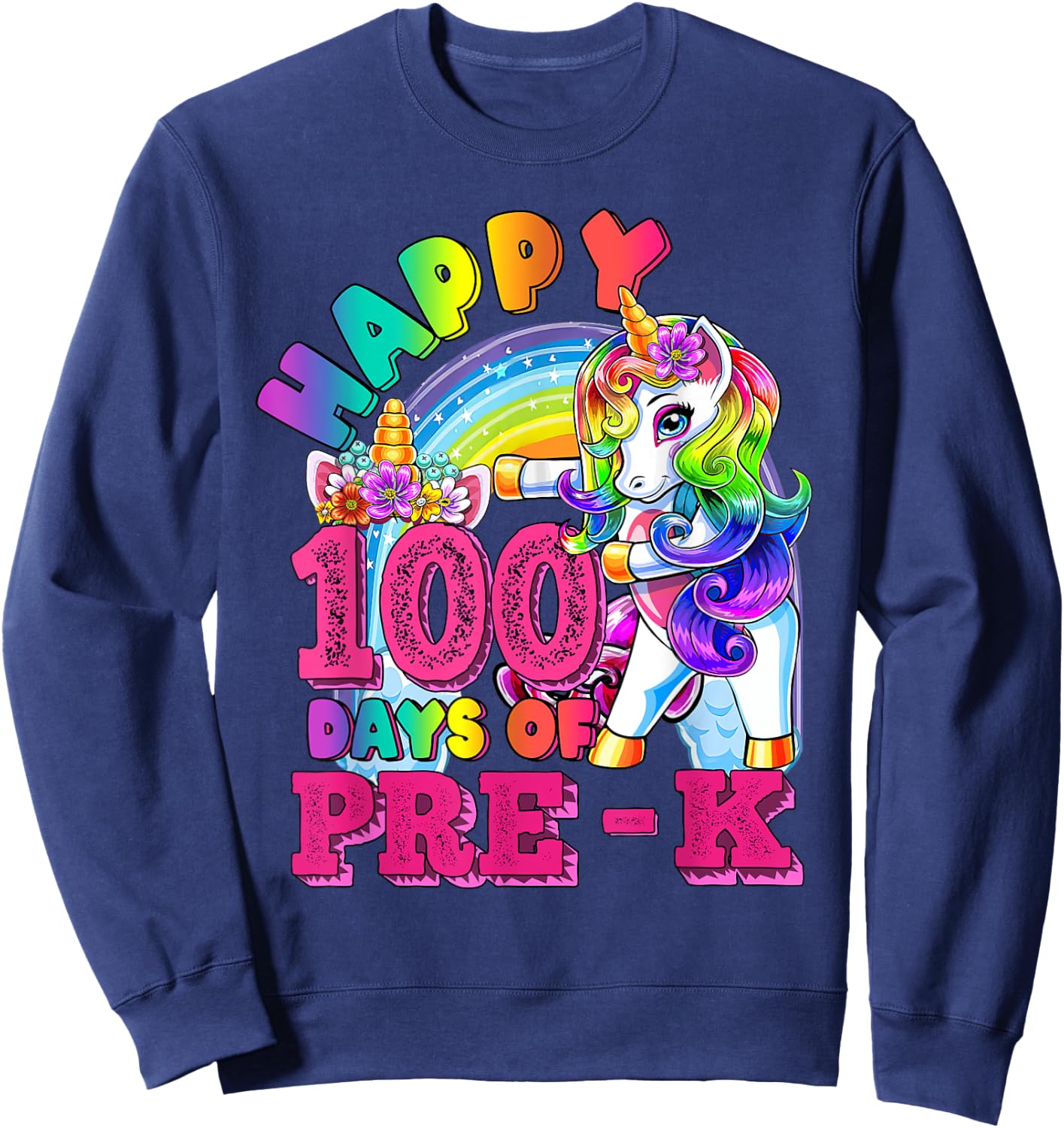 Dabbing Unicorn 100th Day Of School Pre-K Kid Girls Teacher Sweatshirt - Sweatshirt | Navy
