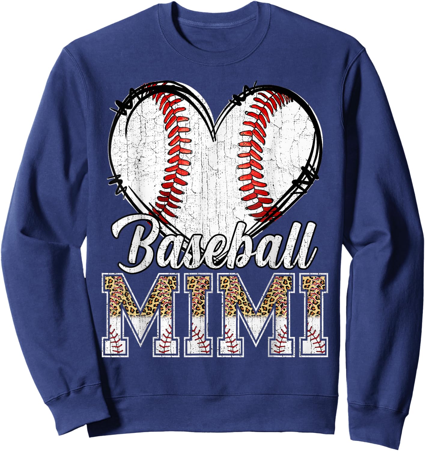 Softball Baseball Mimi Heart Leopard Print Mother's Day Sweatshirt - Sweatshirt | Navy