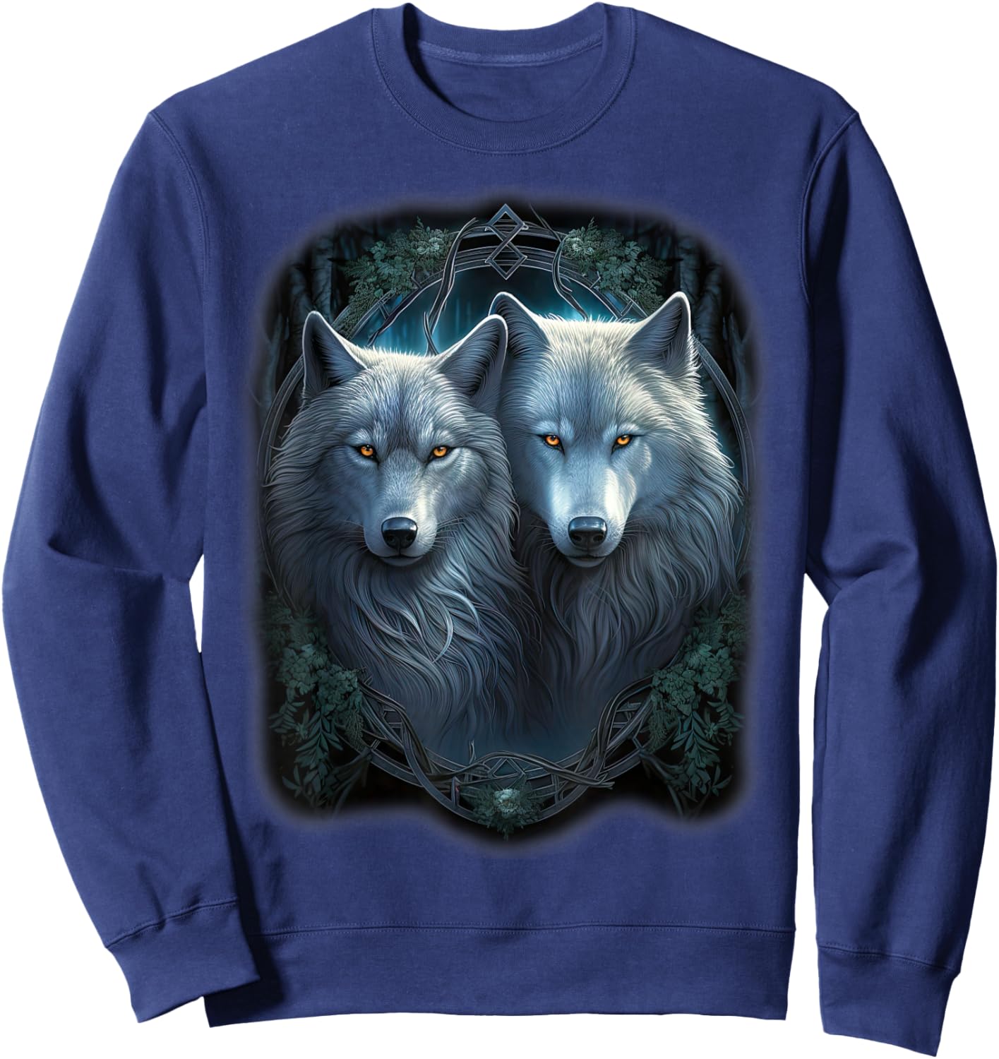 Wolf Wolves in Forest by Night Moon Fantasy Art Wildlife Sweatshirt - Sweatshirt | Navy