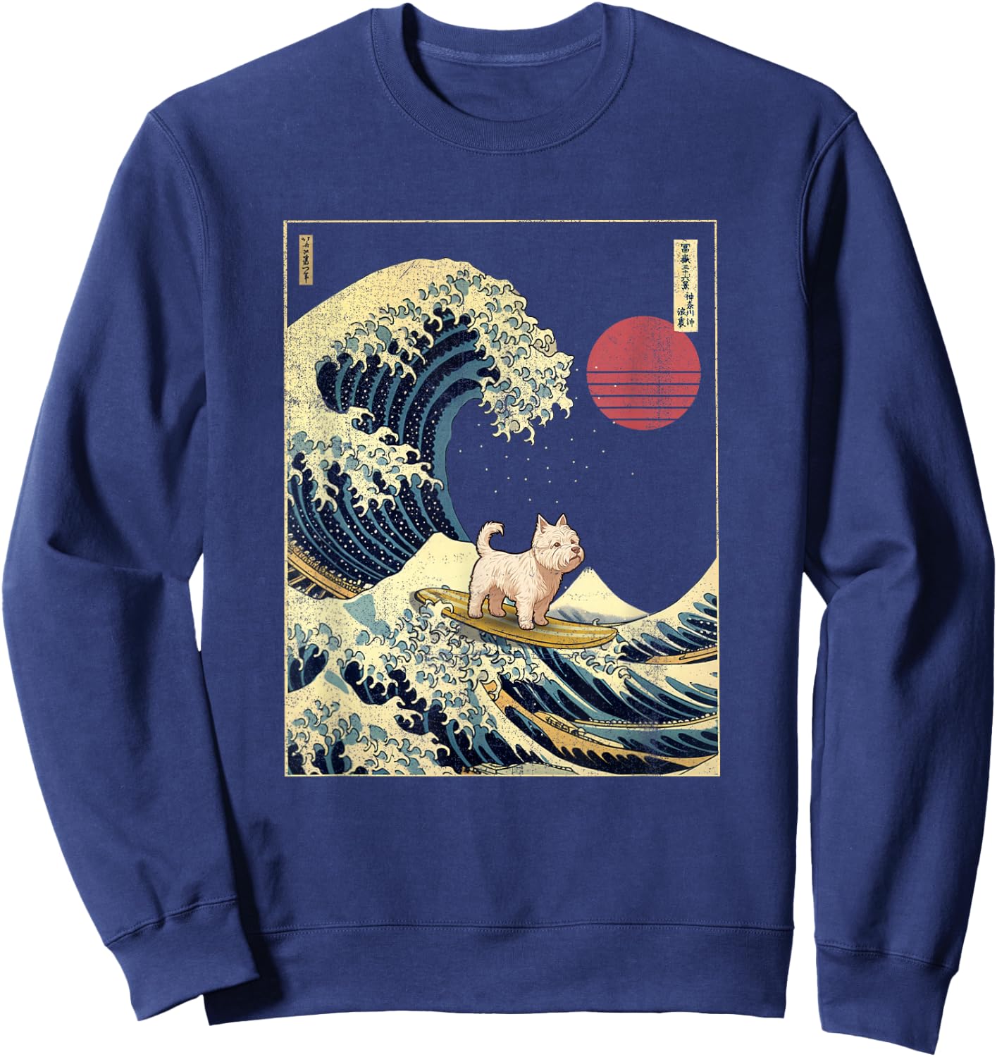 West Highland White Terrier Westie Japanese Kanagawa Wave Sweatshirt - Sweatshirt | Navy