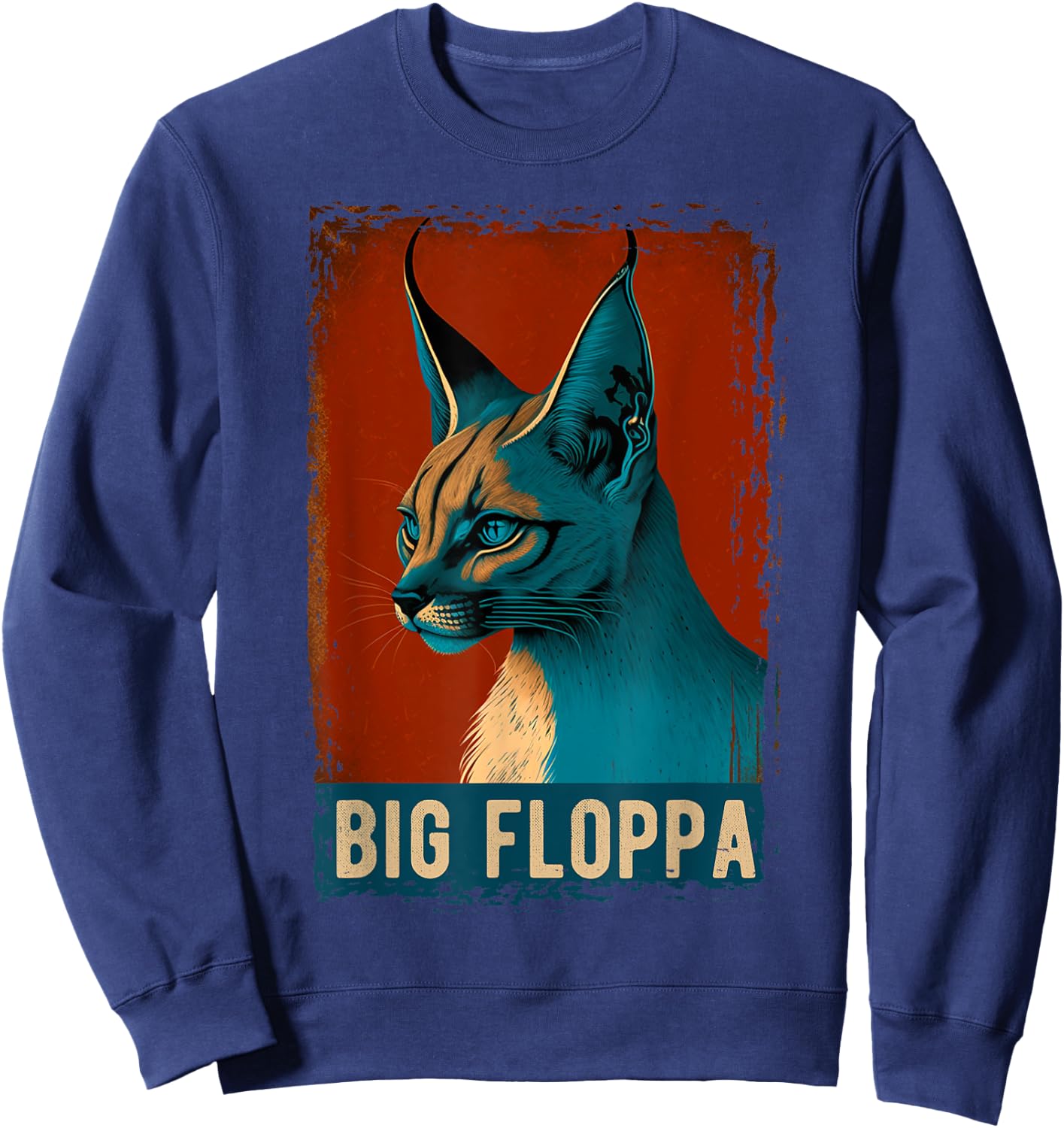 Big Floppa Shirt For Kids Meme Cute Caracal Cat Vintage Sweatshirt - Sweatshirt | Navy