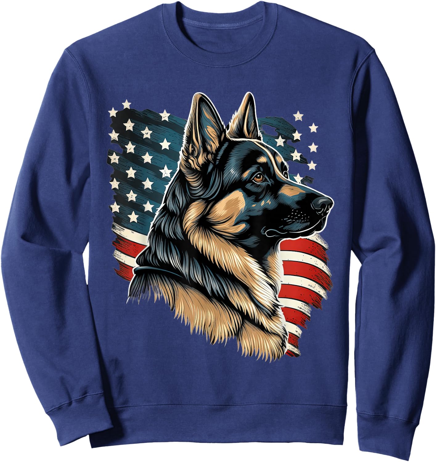 Patriotic USA German Shepherd With American Flag Sweatshirt - Sweatshirt | Navy