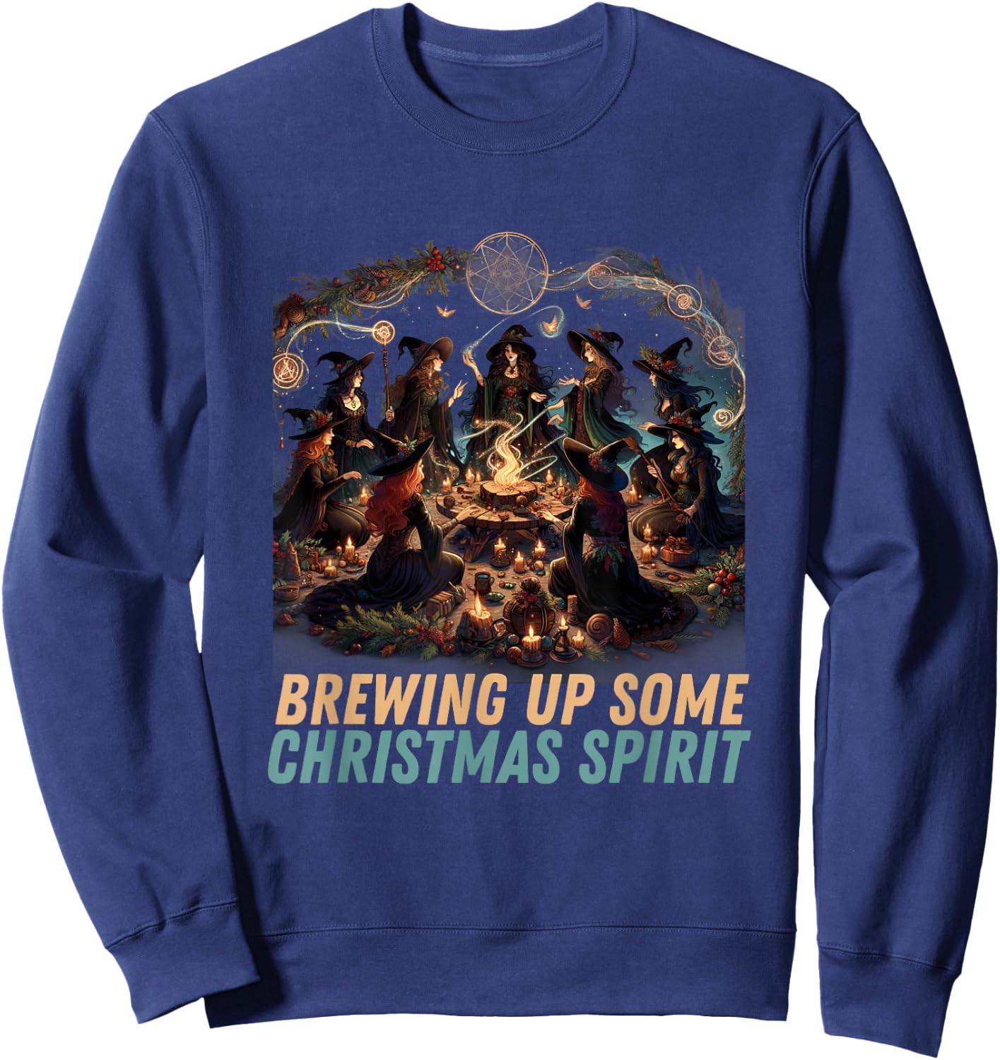 "Brewing Up Some Christmas Spirit" - Yule Witch Coven Sweatshirt - Sweatshirt | Navy