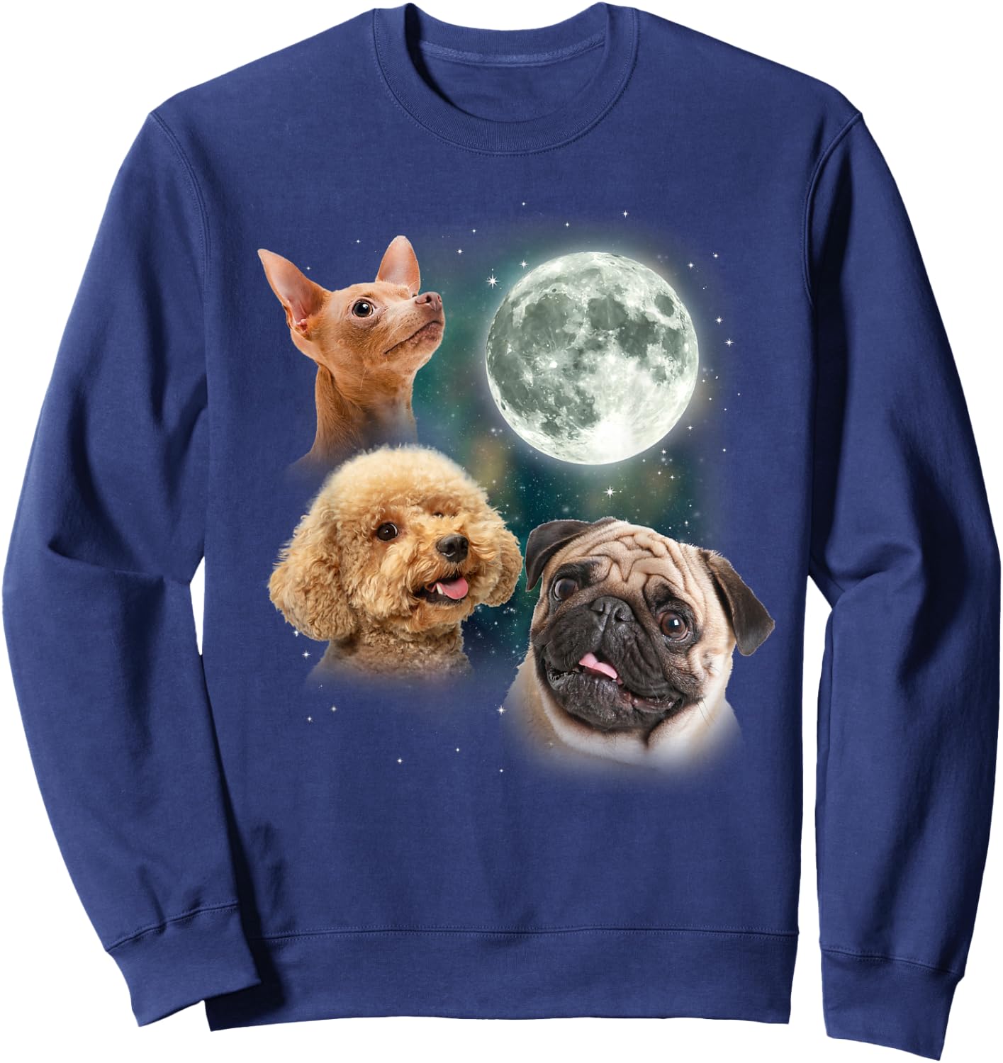 Funny Dog Shirt | 3 Doggo Moon Doggie Lovers Howling Canine Sweatshirt - Sweatshirt | Navy