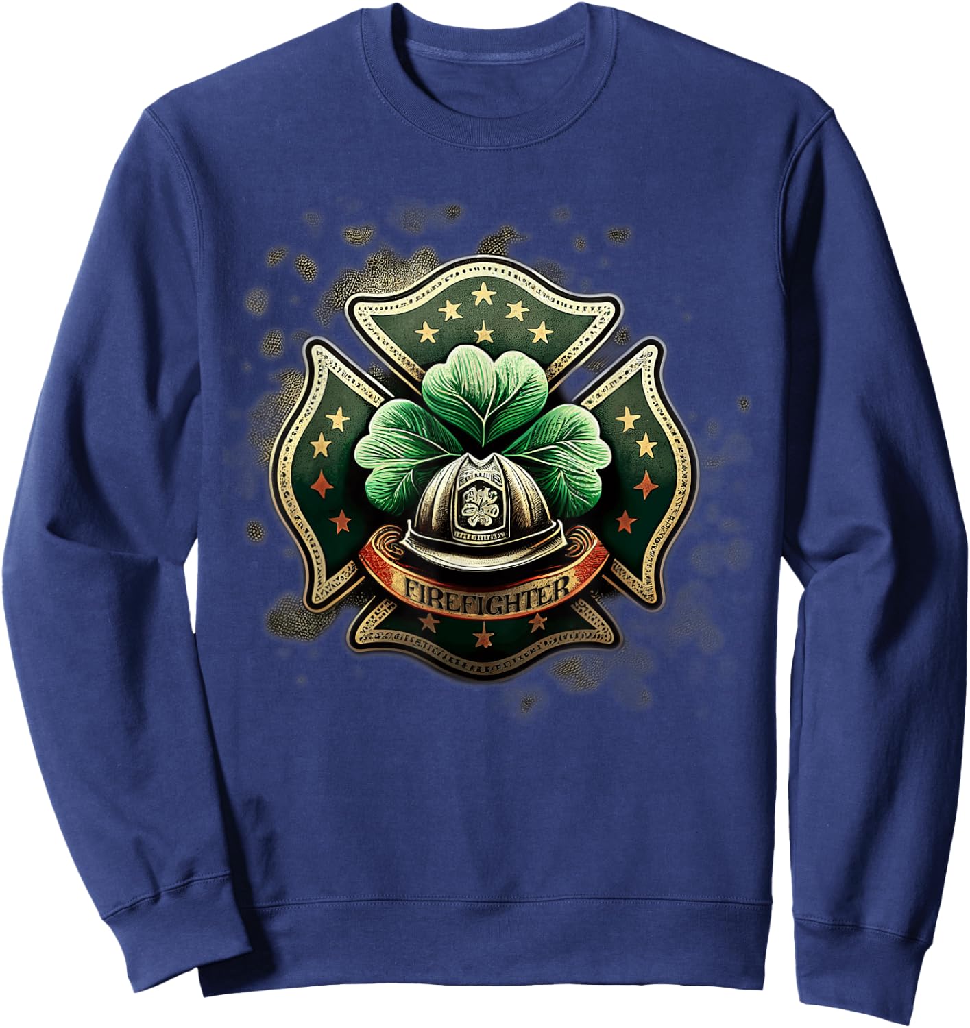 Vintage Shamrock Irish Firefighter St Patricks USA Fireman Sweatshirt - Sweatshirt | Navy