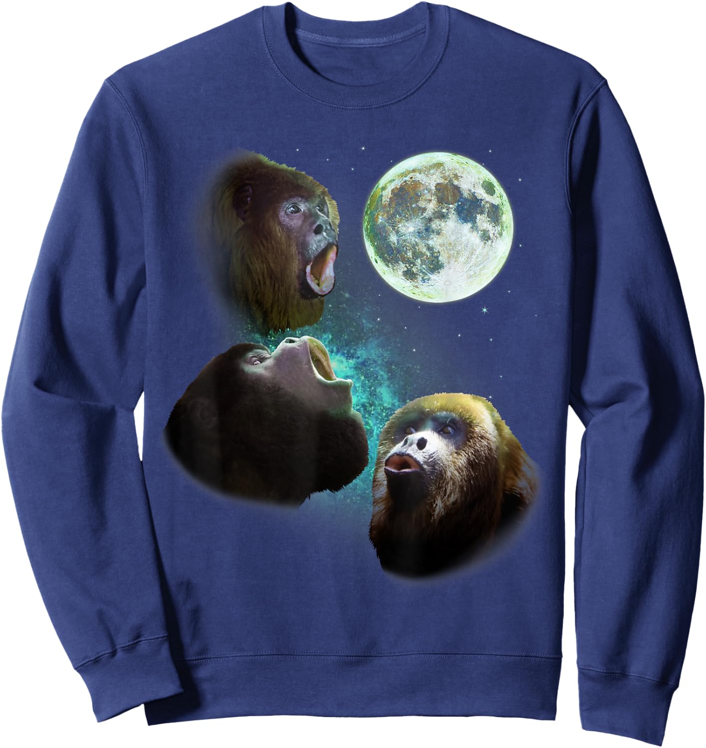 Three Howler Monkeys Howl At Moon 3 Wolfs Wolves Fun Parody Sweatshirt - Sweatshirt | Navy