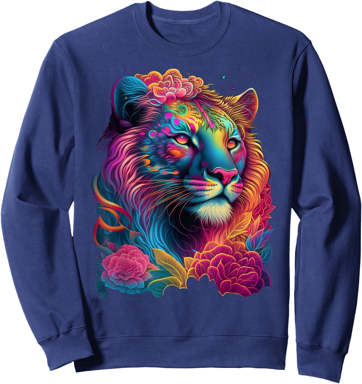 Dinosaurus Rekx Kids' Black with Rainbow Retro Rainbow Lion Graphic Sweatshirt - Sweatshirt | Navy