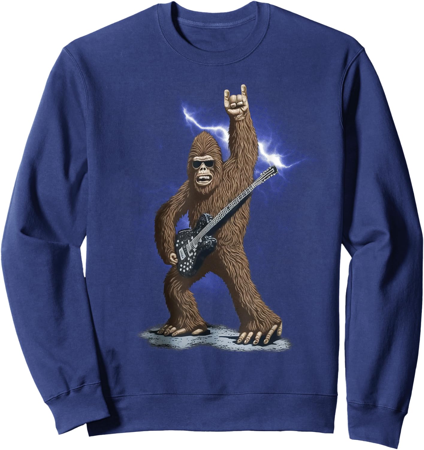 Rock And Roll Bigfoot Sasquatch Playing on guitar Sunglasses Sweatshirt - Sweatshirt | Navy