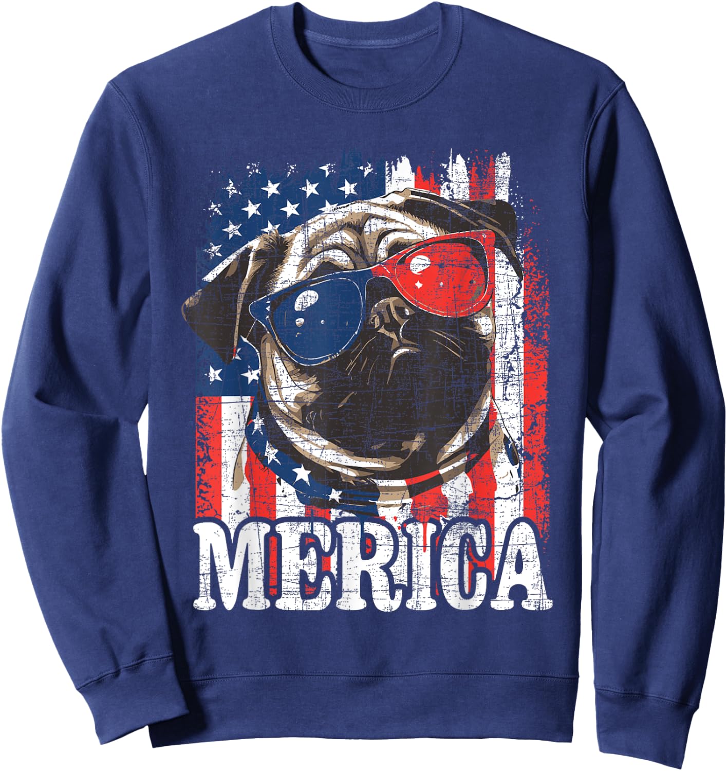 Merica - USA Flag Patriotic Pug Dog Owner Puppy Pet Trainer Sweatshirt - Sweatshirt | Navy