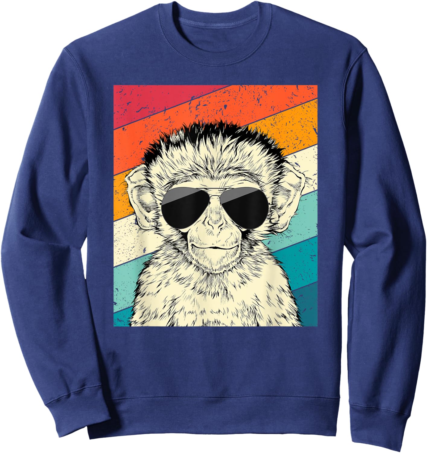 Retro Vintage Monkey with Sunglasses Wild Life Lovers Sweatshirt - Sweatshirt | Navy
