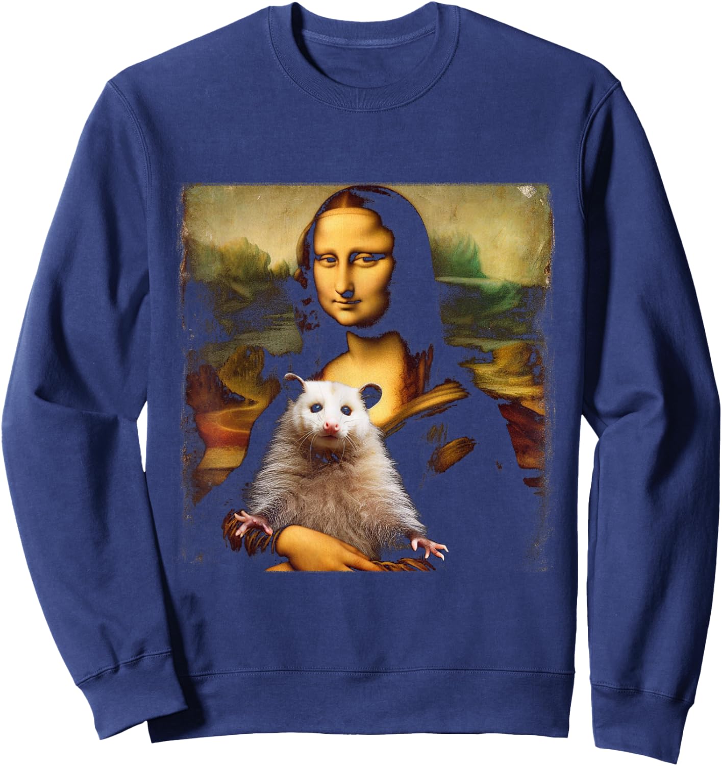Funny Mona Lisa Holding an Opossum Sweatshirt - Sweatshirt | Navy