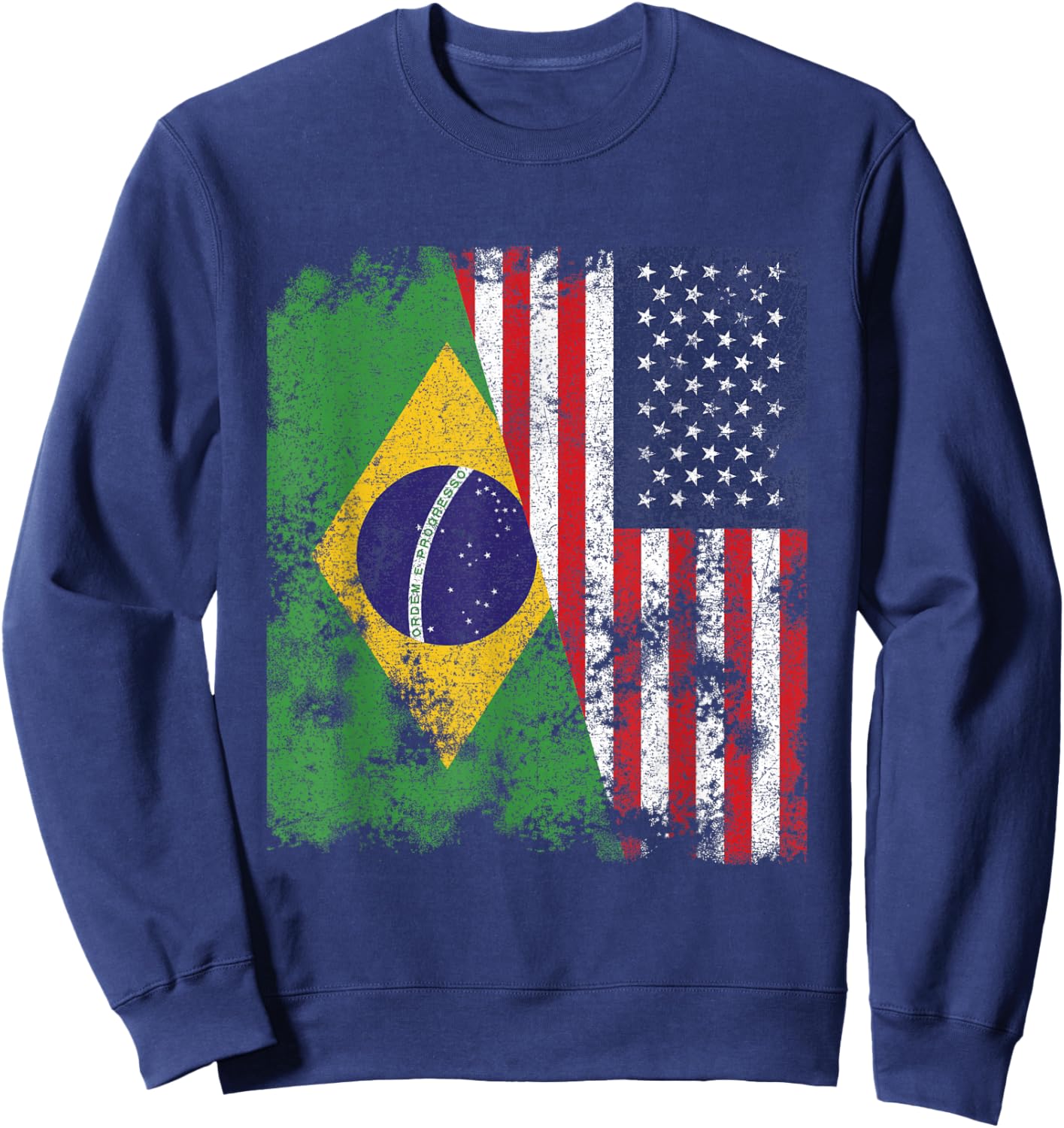 Brazil USA Flag Distressed - Half American Sweatshirt - Sweatshirt | Navy