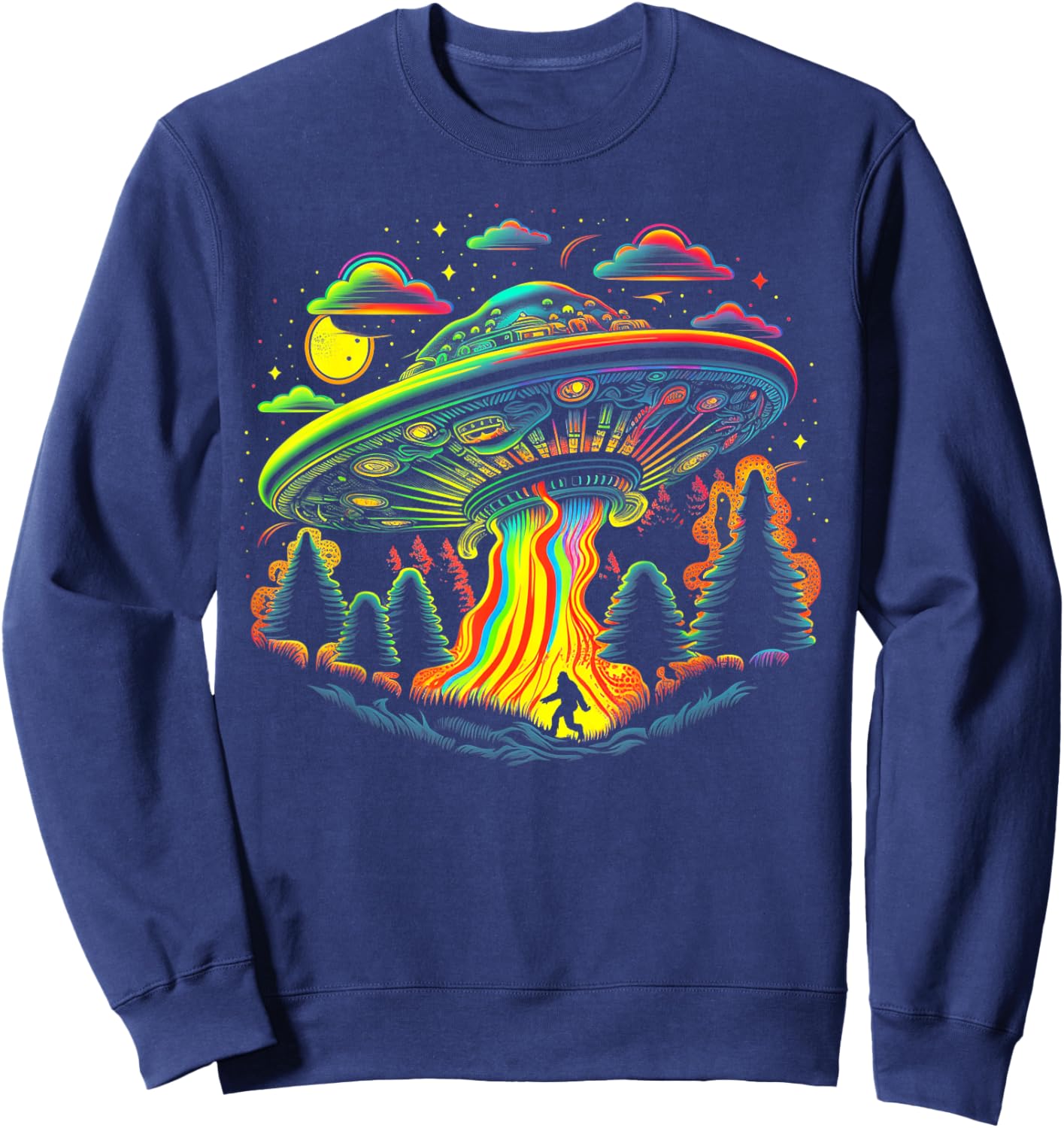 UFO Funny Bigfoot Retro Mushroom Vintage 60s 80s 70s Rainbow Sweatshirt - Sweatshirt | Navy
