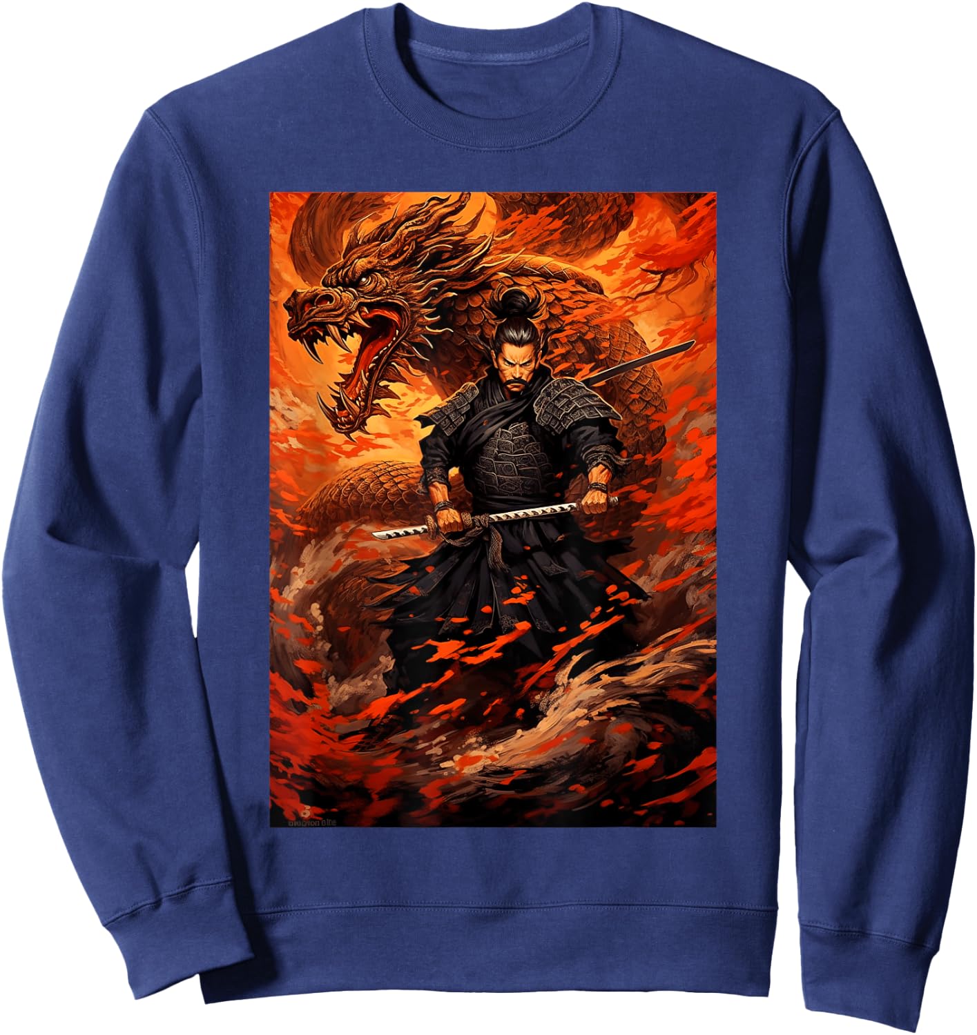 Samurai Conquers the Great Dragon - Bushido Spirit Sweatshirt - Sweatshirt | Navy