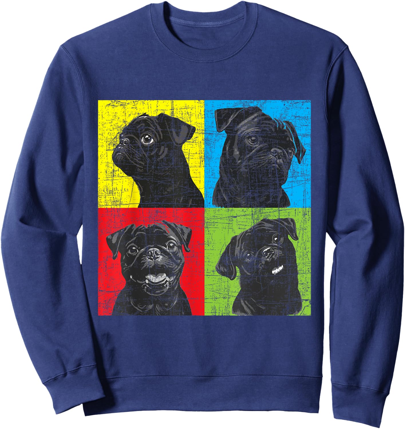 Colorful Pug Face Portrait - Dog Lover Puppy Pet Owner Sweatshirt - Sweatshirt | Navy