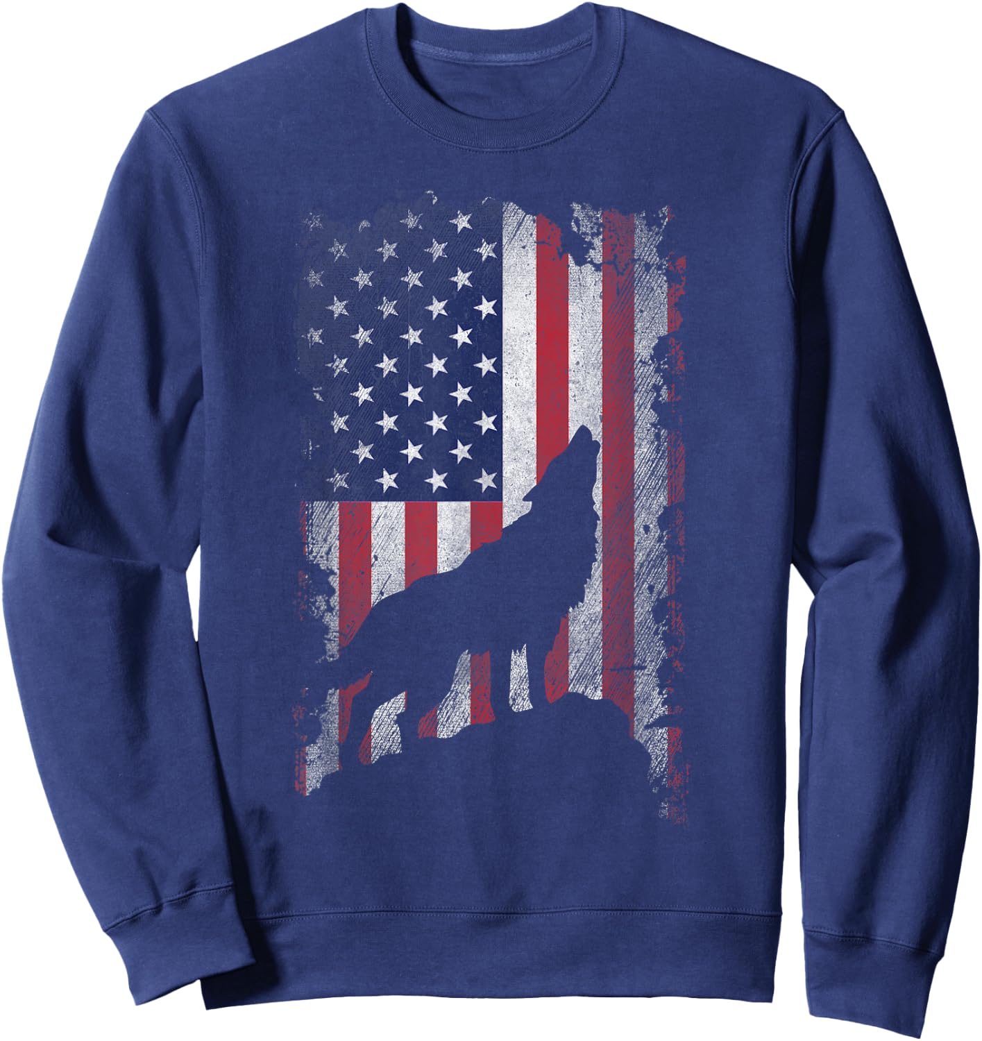 Wolf American Flag Proud USA Patriot Wolf Lover Kids Men Sweatshirt - Sweatshirt | Navy