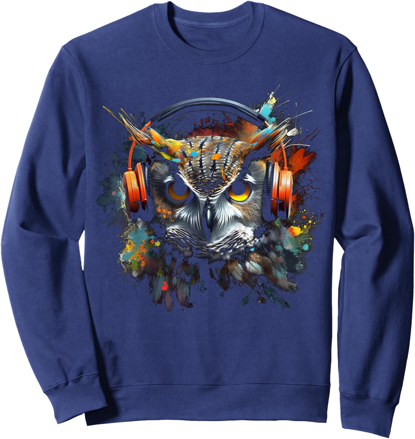 Owl Music Art Headphones Animal Owl Sweatshirt - Sweatshirt | Navy