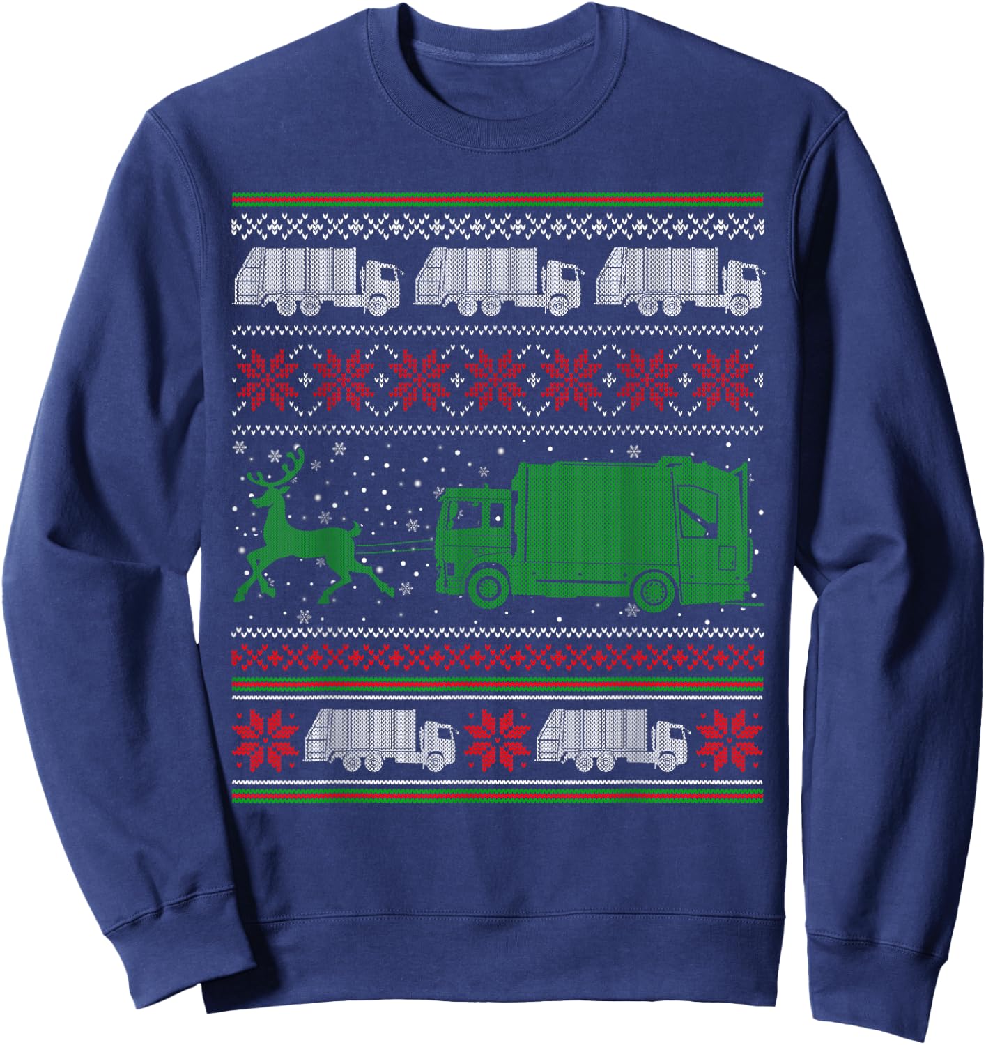 Garbage Truck Riding Reindeers Ugly Christmas Sweater Boys Sweatshirt - Sweatshirt | Navy