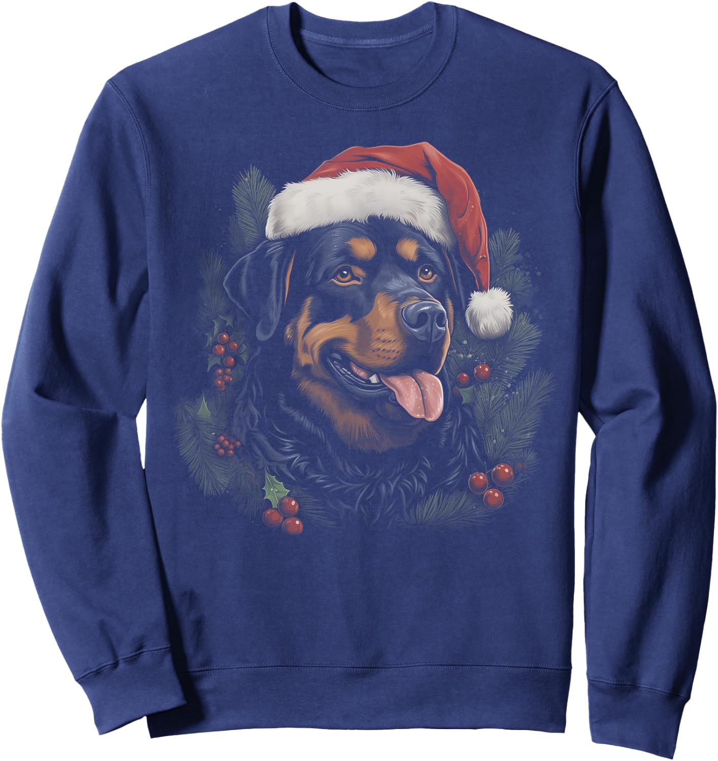 Rottweiler Dog Funny Christmas Santa Hat Tree Matching Sweatshirt - Sweatshirt | Navy