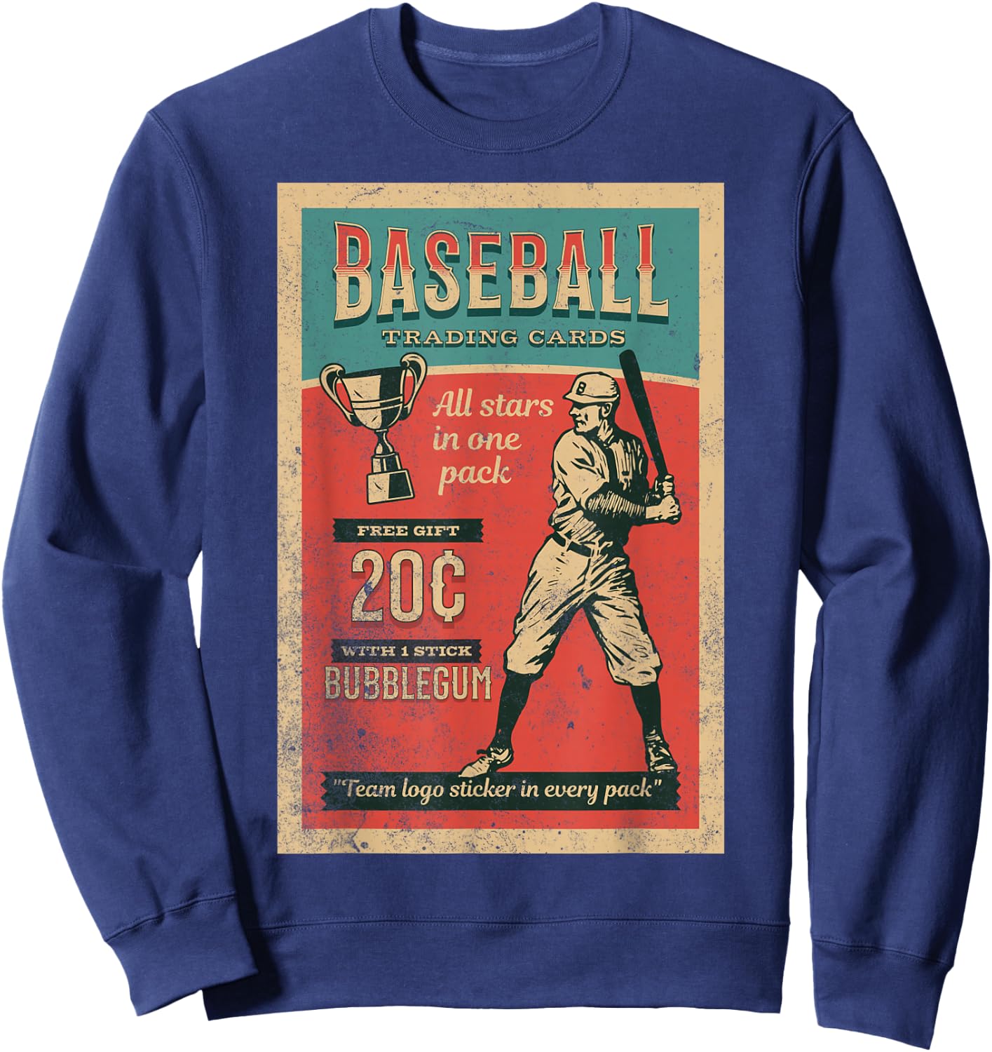 Baseball Card Wrapper Vintage Retro Distressed Hobby Sweatshirt - Sweatshirt | Navy