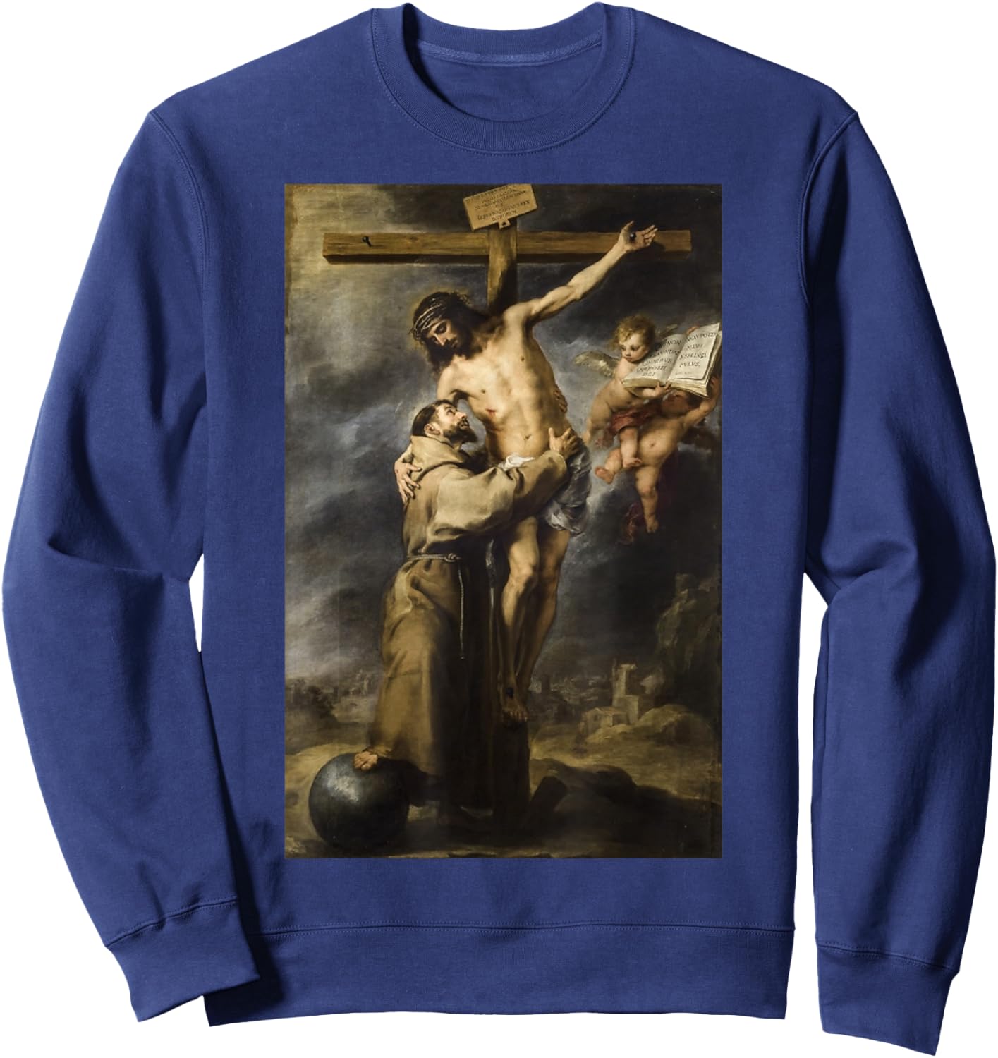 Saint Francis Embracing Christ on the Cross Painting Murillo Sweatshirt - Sweatshirt | Navy