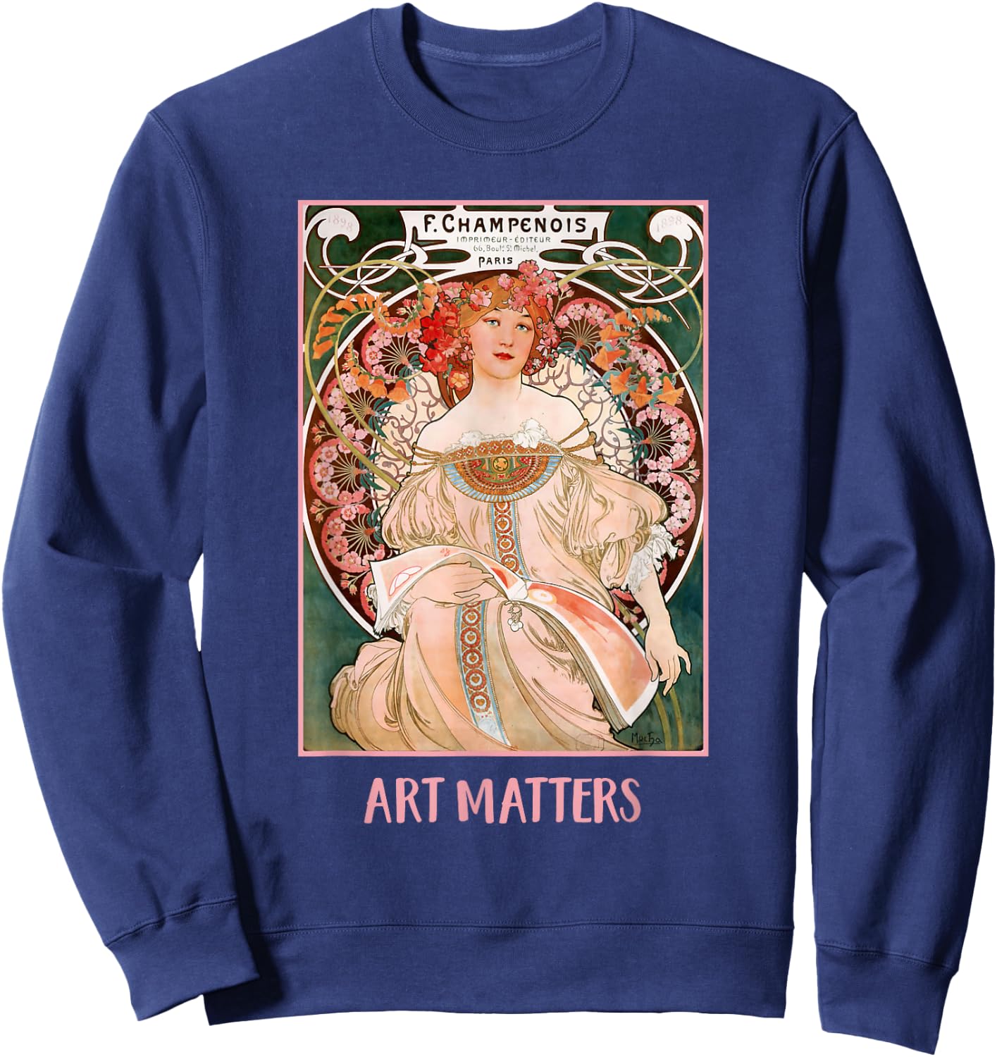 Women with Flowers Paris Mucha Art Nouveau Art Matters Sweatshirt - Sweatshirt | Navy