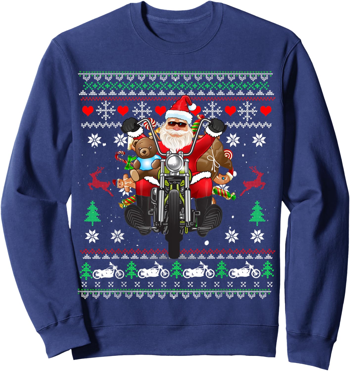 Santa On Motorcycle, Merry Christmas, Men, Biker, Rider Ugly Sweatshirt - Sweatshirt | Navy