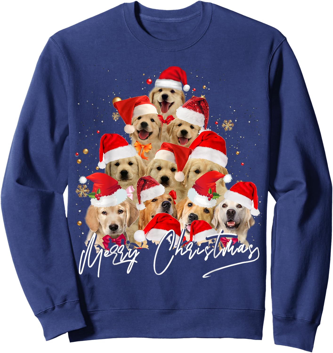 Golden Retriever Santa Hat Xmas Dogs Merry Christmas Graphic Sweatshirt - Sweatshirt | Navy
