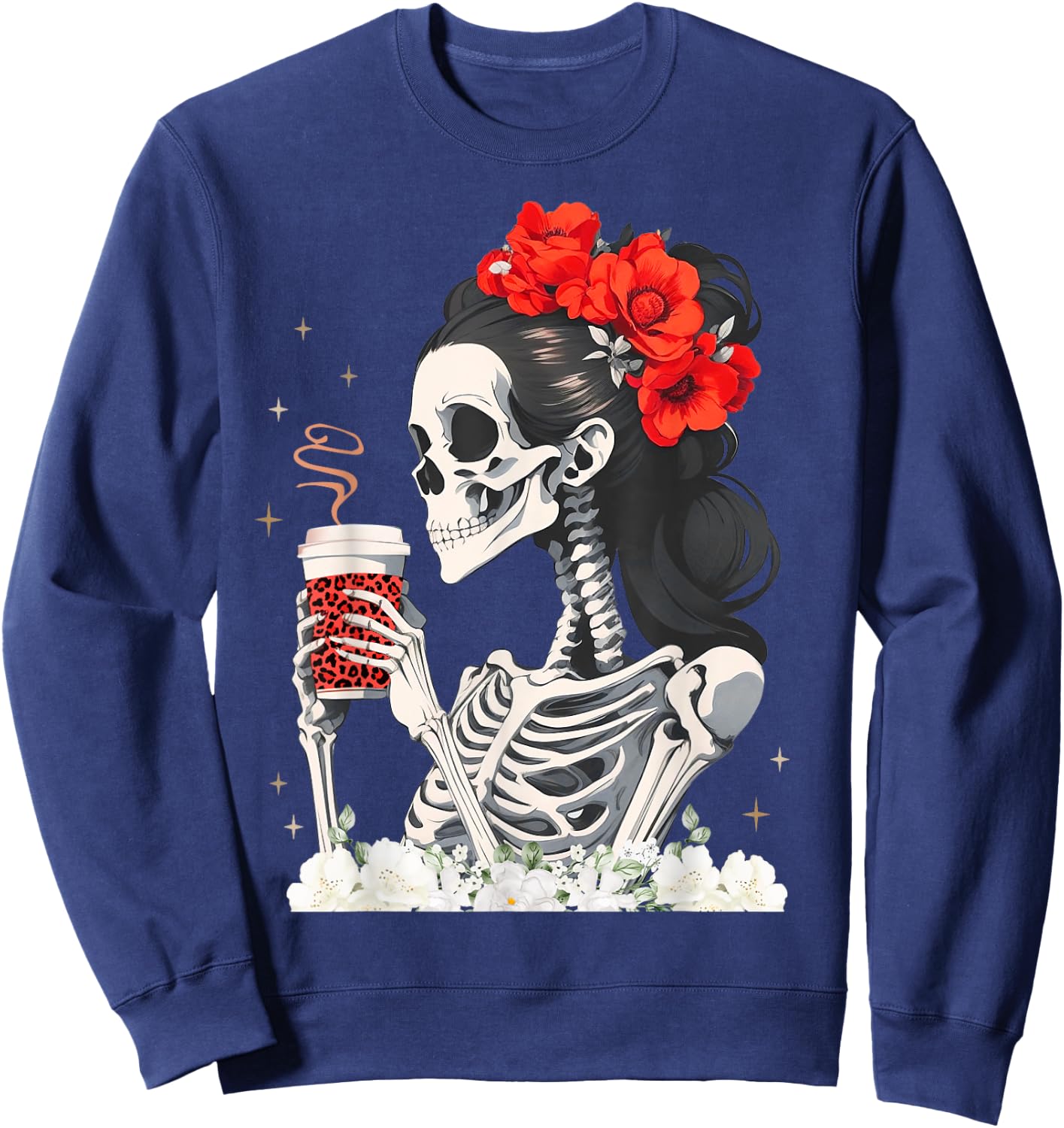 Skeleton Messy Bun Coffee Funny Costume Mom Women Sweatshirt - Sweatshirt | Navy