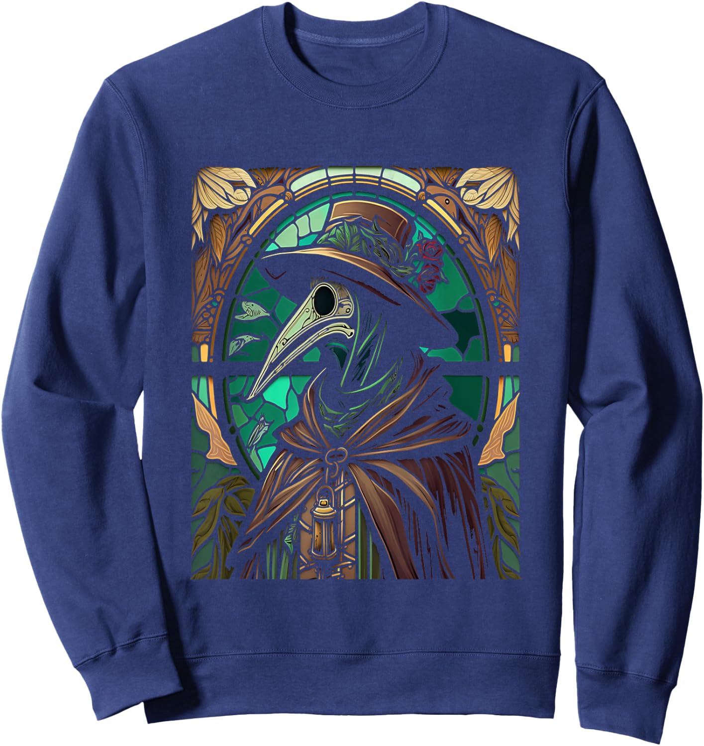 Colorful Stained Glass Holy Plague Doctor Cool Cathedral Art Sweatshirt - Sweatshirt | Navy