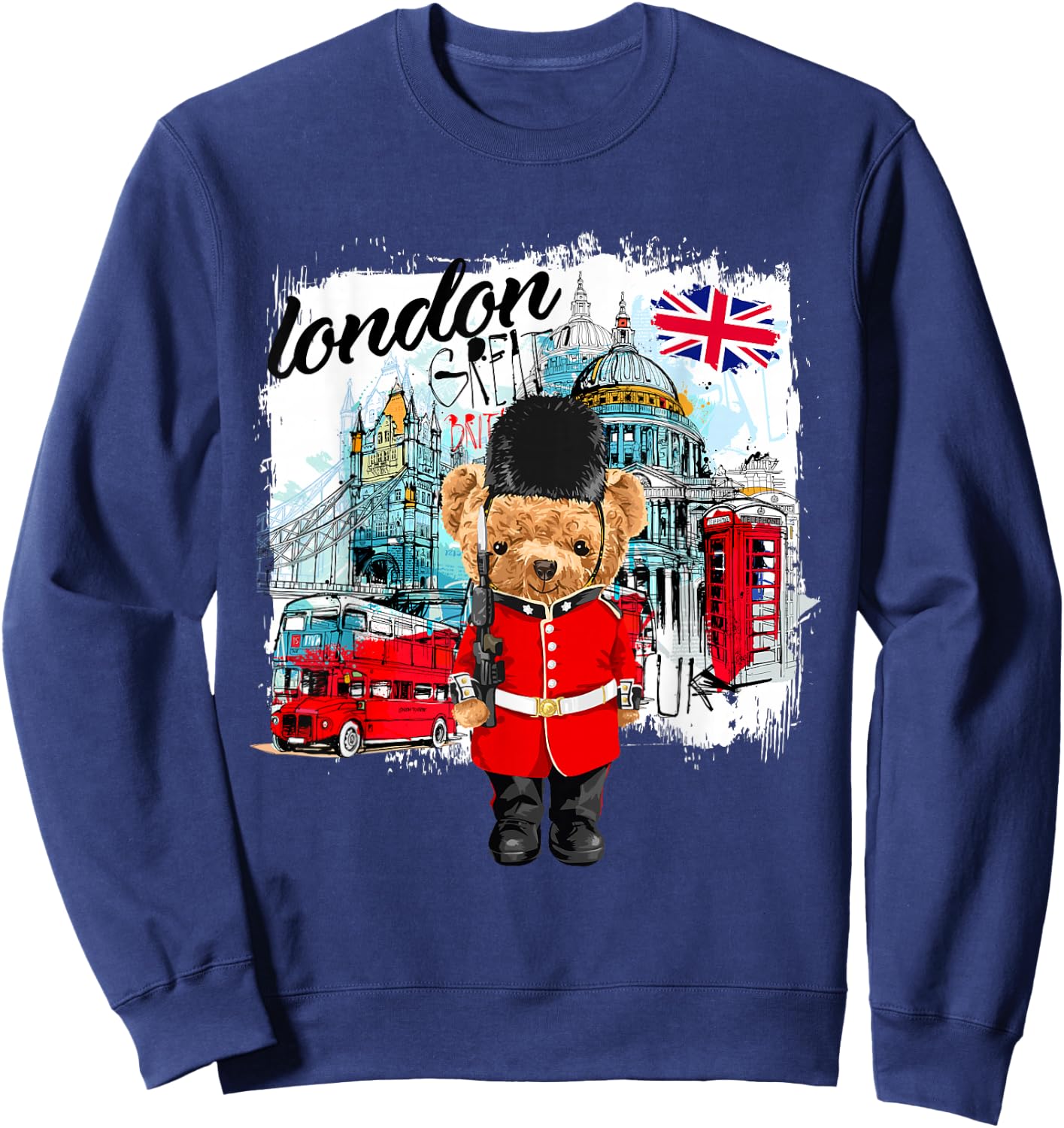 London Teddy Bear Queen Guard Illustration Graphic Cartoon Sweatshirt - Sweatshirt | Navy