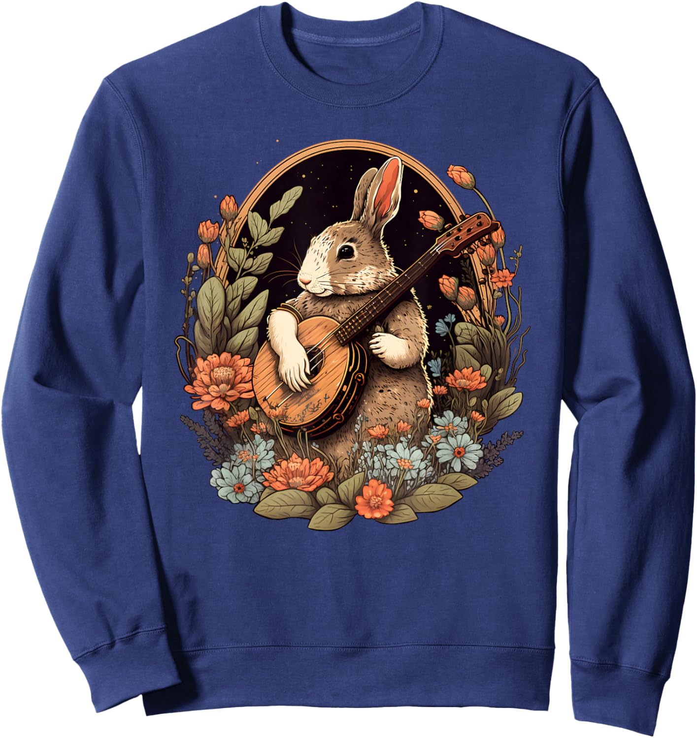 Funny Bunny Playing Banjo Guitar Music Rabbit Happy Easter Sweatshirt - Sweatshirt | Navy