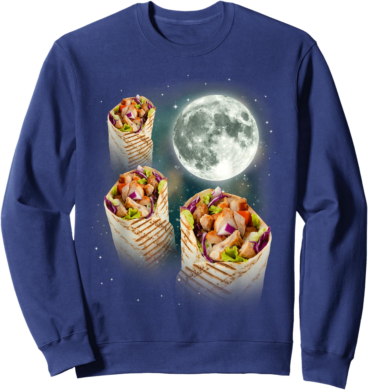 Three Burrito Moon | Weird Cursed Meme 3 Space Tortilla Sweatshirt - Sweatshirt | Navy