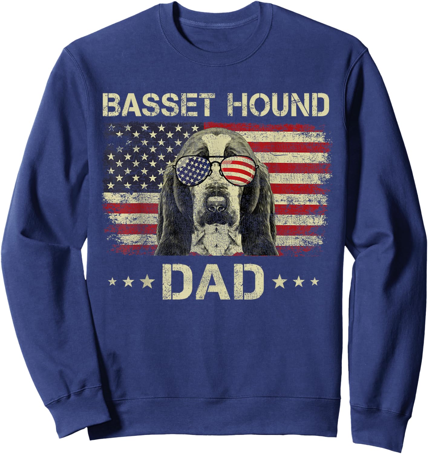 Basset Hound Dad Dog Lovers American Flag 4th Of July Sweatshirt - Sweatshirt | Navy