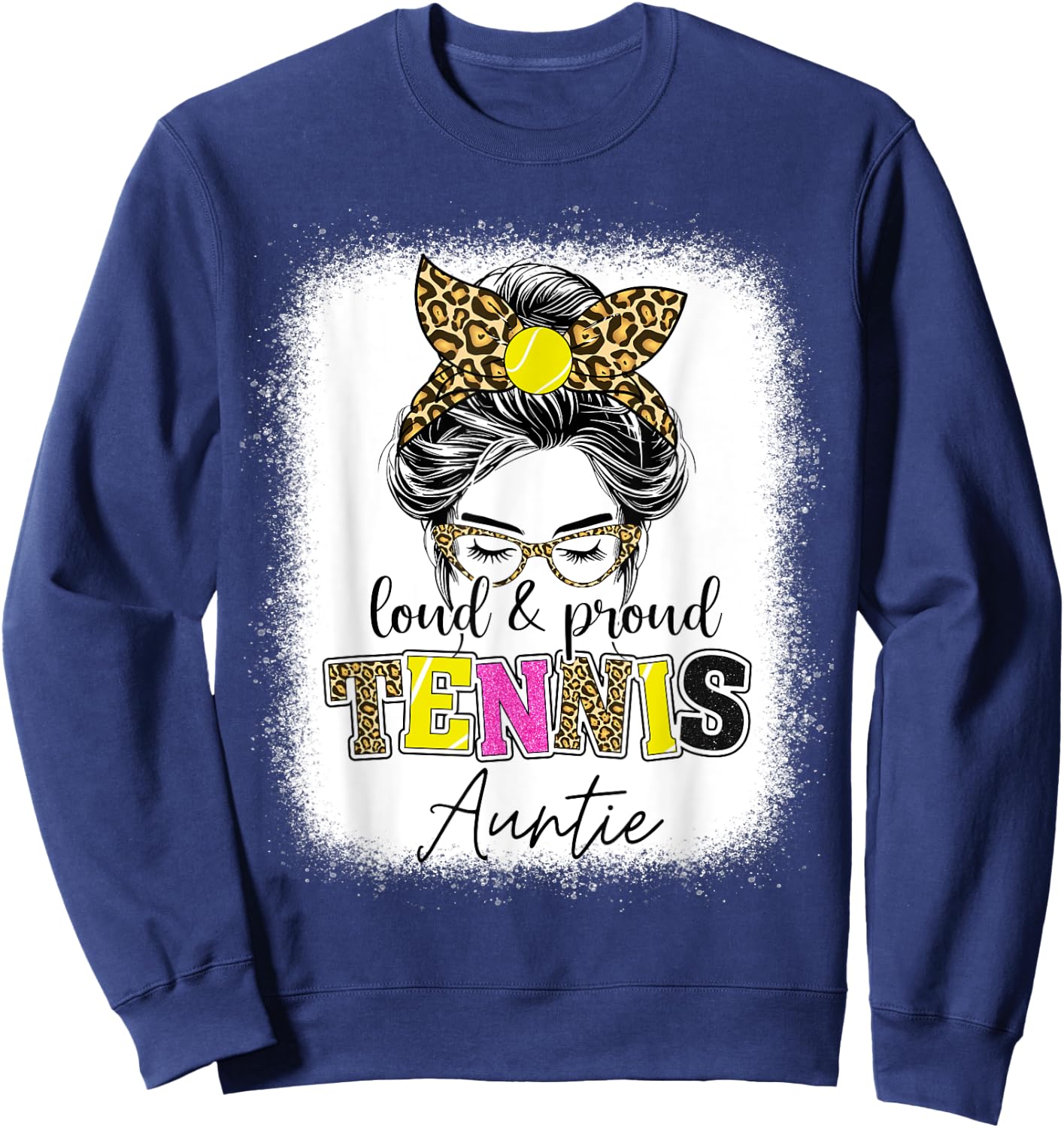 Loud and proud tennis Auntie messy bun leopard women Sweatshirt - Sweatshirt | Navy