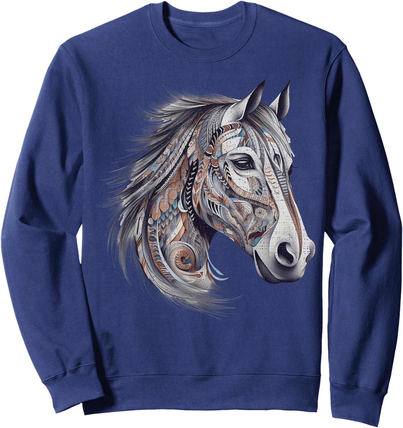 Horse Tribal Abstract Art Native American Geometric Horses Sweatshirt - Sweatshirt | Navy