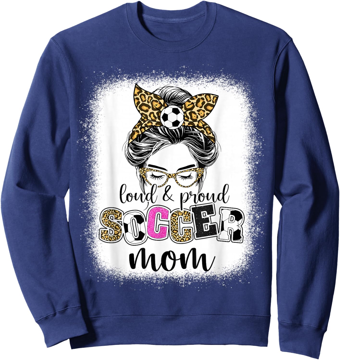 Soccer mom Proud and loud Soccer mom messy bun leopard women Sweatshirt - Sweatshirt | Navy